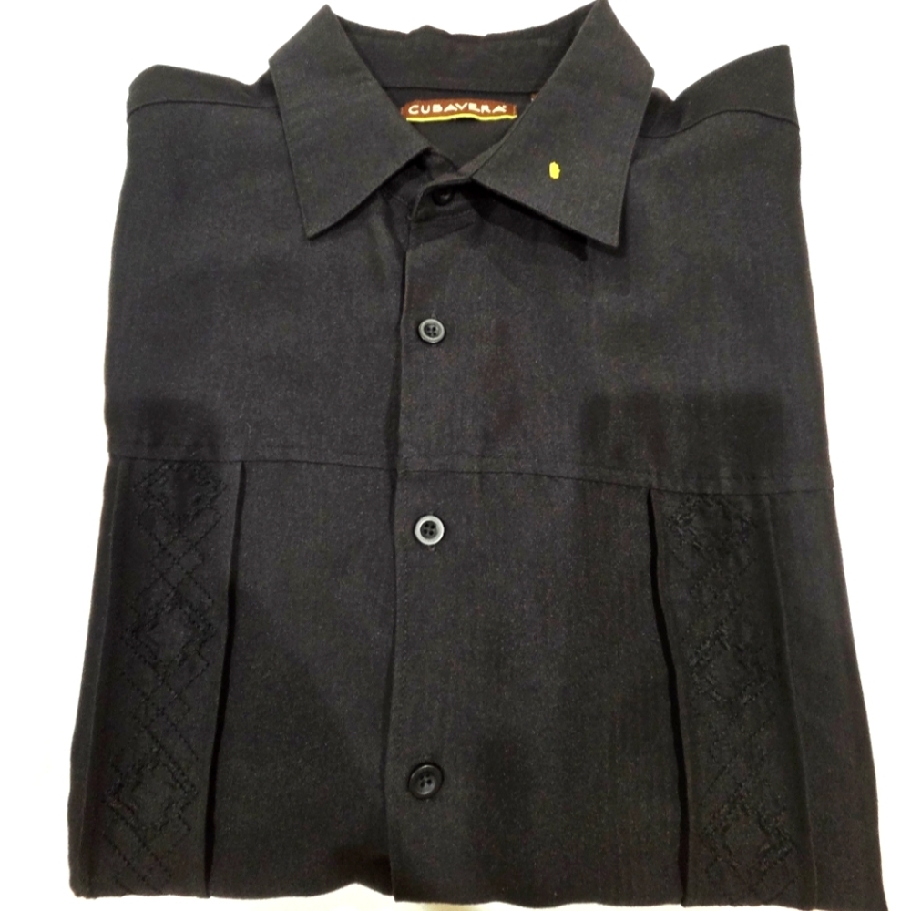 Cubavera Mens Black guayabera  Button Down Short Sleeve Shirt Sz.XL